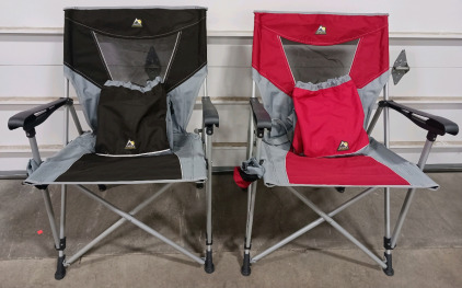 (2) GCI Outdoor Folding Sport Chair With Bag & Drink Holder (1) Red (1) Black