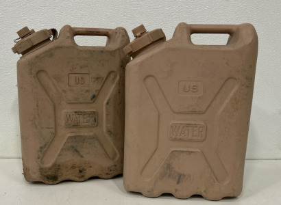 (2) Genuine US Military Issue 5 Gallon Water Can Desert Tan Hi-density polyethylene