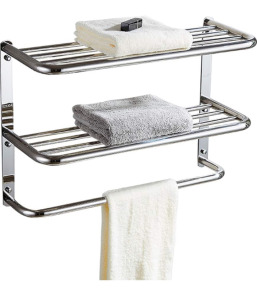 30 Inch Bathroom Shelf 3-Tier Wall Mounting Rack with Towel Bars, Extra Long