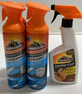 (4) ArmorAll Glass Treatment and Cleaner, (1) ArmorAll Leather Car