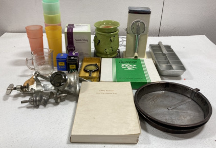 (2) Scentsy Wax Warmers, (4) Vintage Kitchen Gadgets, (1) John Ruskin and Victorian Art Book, Set of 6 Vintage Placemats and more