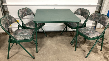 Green Card Table w/ (4) Matching Folding Chairs