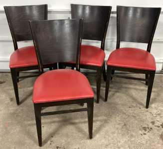 (4) Wooden Red Seat Restaurant Chairs