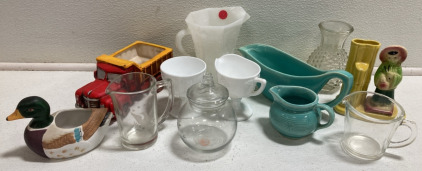 (2) Vases, (2) Small Planters, Gravy Boat and Creamer, Small Pitcher and more
