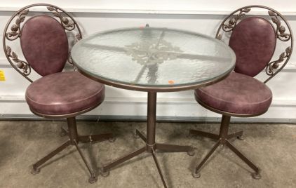 Metal Patio Table w/ Glass Top and (2) Matching Chairs