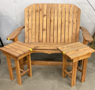 Wood Porch Swinger w/ (2) Matching Side Tables