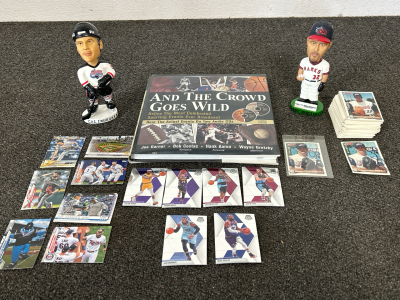 MLB AND NBA TRADING CARDS WITH LOCAL BOISE HAWKS TRADING CARDS INCLUDING 2 AUTOGRAPHED JEREMY WARD CARDS (UNVERIFIED-1 IN PROTECTIVE SLEEVE), CAL PERCIVAL OF THE BOISE HAWKS BOBBLEHEAD, CAL INGRAHAM OF THE IDAHO STEELHEADS BOBBLEHEAD AND &ldquo;AND THE CROWD GO
