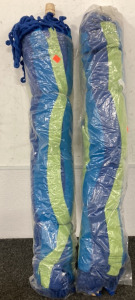 TWO BLUE AND GREEN HAMMOCKS