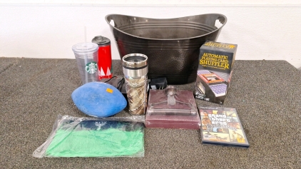 AUTOMATIC PLAYING CARD SHUFFLER, TRAVEL CUPS, GRAND THEFT AUTO GAME, AND MORE