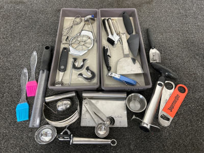(2) TRAYS WITH KITCHEN UTENSILS