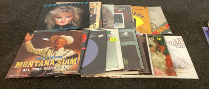 (1) 11&rdquo;X12.5&rdquo; BOX OF VINYL RECORDS (20 PLUS), INCLUDING BONNIE TYLER, RAY CONNIFF, AND MORE