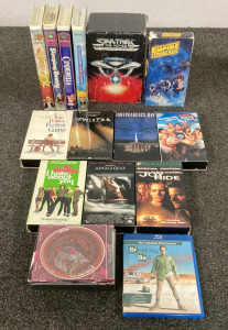 (17) VHS MOVIES, INCLUDING &ldquo;STAR TREK THE MOVIES&rdquo; 25TH ANNIVERSARY COLLECTORS SET, &ldquo;10 THINGS I HATE ABOUT YOU&rdquo;, &ldquo;APOLLO 13&rdquo;, AND MORE, WITH (4) CD&rsquo;S, AND (1) &ldquo;BREAKING BAD&rdquo; THE COMPLETE FIRST SEASON
