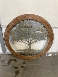 ROUND WOOD AND METAL TREE OF LIFE WALL PIECE, 34”