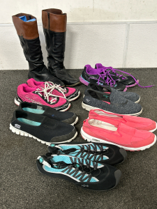 LADIES WATER SHOES, SLIP-ONS, ATHLETIC SHOES AND BOOTS (SIZES 9.5-11)
