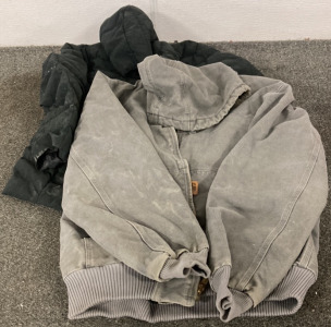 GREY CARHARTT COAT (SIZE L TALL), BLACK 32 DEGREE HEAT JACKET (SIZE XL)