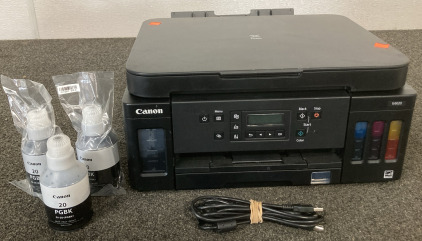 CANON PIXMA MULTIFUNCTION PRINTER WITH BLACK INK REFILLS- UNABLE TO TEST, NO POWER CORD