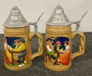 (2) VINTAGE GERMAN BEER STEINS WITH PEWTER LIDS