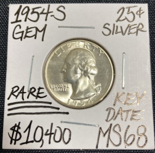 1954-S MS68 RARE Gem Mint State Silver Quarter