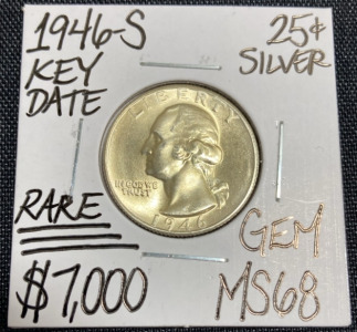 1946-S MS68 RARE Key Date Gem Silver Quarter