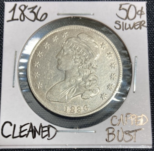 1836 Cleaned Capped Bust Silver Half Dollar