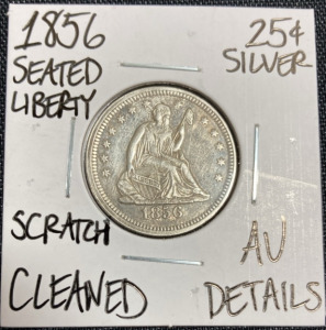 1856 AU Details Cleaned Seated Liberty Quarter