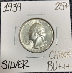 1939 Choice BU+++ Silver Washington Quarter