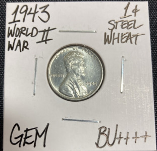 1943 Gem BU++++ WWII Steel Wheat Penny