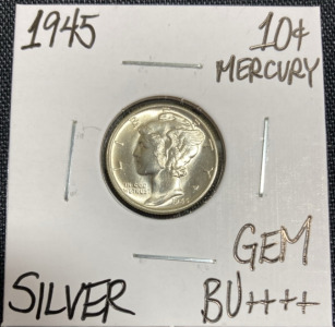 1945 Gem BU++++ Silver Mercury Dime