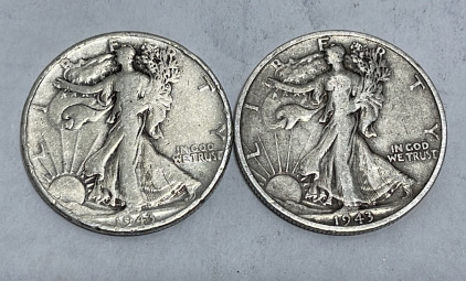 (2) Walking Liberty Half Dollars 90% Silver Dated 1943