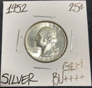 1952 Gem BU++++ Silver Washington Quarter