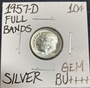 1957-D Gem BU++++ Full Bands Silver Roosevelt Dime