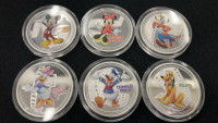 (6) Disney Characters .925 Plated Collectors Coins