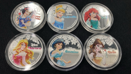 (6) Disney Princesses .925 Plated Collectors Coins