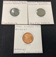 (2) Ancient Roman Empire Coins, (1) 1944 MS67 Wheat Penny