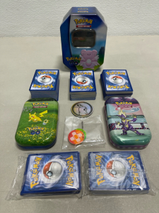 Big Set Of Pokemon Collectible Cards, And Containers