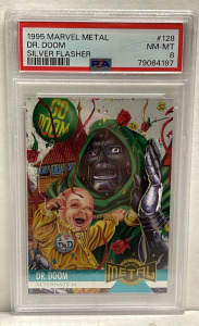 1995 Marvel Metal, Dr. Doom, Silver Flasher #128 NM-MT 8 PSA Graded Collectible Card