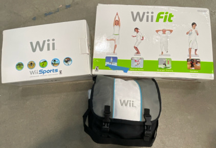 WII CONSOLE SETUP, Including WII Fit Board, WII Bag, & WII Sports