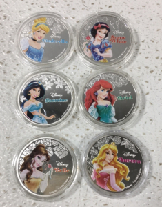 (6) Disney “Princess” Collectible Silver Plated Rounds