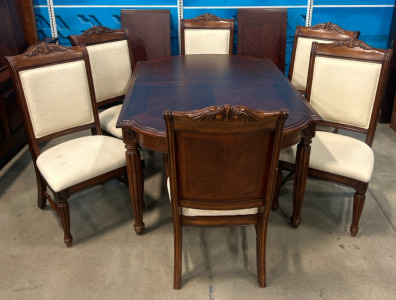 Wooden Kitchen Table W/ 2 Leafs & 8 Chairs