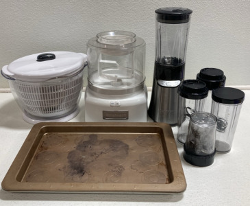 Cuisinart Blender w/ Cups, Salad Spinner, (2) Deep Baking Pans, Cuisinart Ice Cream Maker (Incomplete)