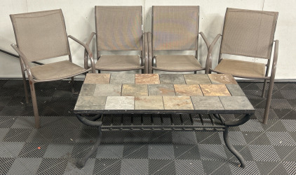 Stone Top Patio Table W/ 4 Chairs