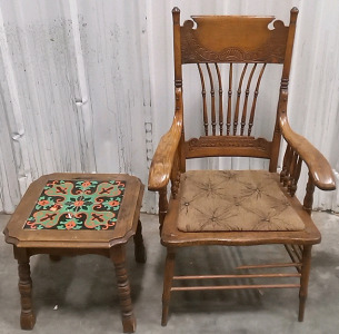 (1) Wood Chair (1) Wood Side Table