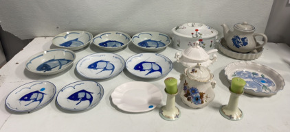 (8) Assorted Fine China (1) Set Of Fish Themed Fine China
