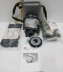 (1) Military NBC Mk4 (IV) Protective Hooded Smock HazMat Chemical Suit Sealed (1) SEA Full Face Mask & Case (1) Chemical Protective Gloves