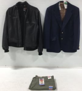 (1) Pair Wrangler Slacks New With Tags, (1) Levi&rsquo;s Brand Jacket, Used, (1) Jantzen Dess Jacket, Used
