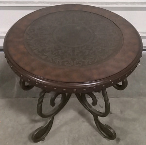 Metal/Leather Circular End Table