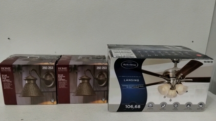 Lansing Light Fixture Ceiling Fan, (2) External Wall Sconces
