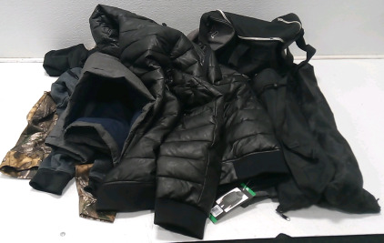 (3) Size L Jackets (1) Size XL Jacket (2) Black Camping Chairs (1) AND1 Workout Bag