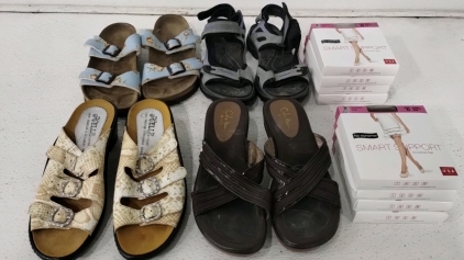 (4) Pairs of Women's Sandals, (4) Boxes of Knee High Tights