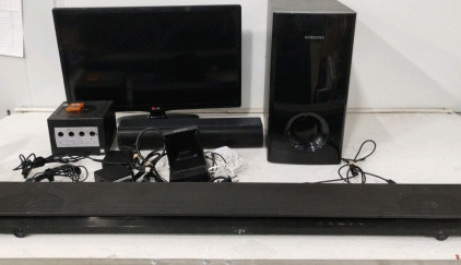 Samsung Speaker 15 3/4", GameCube W/16 Gb Memory Card, Lg Tv 13 1/8" x 21 3/4", Sony 42 3/8", Onn Speaker 16 1/4" and more